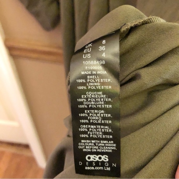 ASOS Design Long Sleeve V Neck Faux Wrap MIDI Dress Olive Green 4 - Picture 8 of 10